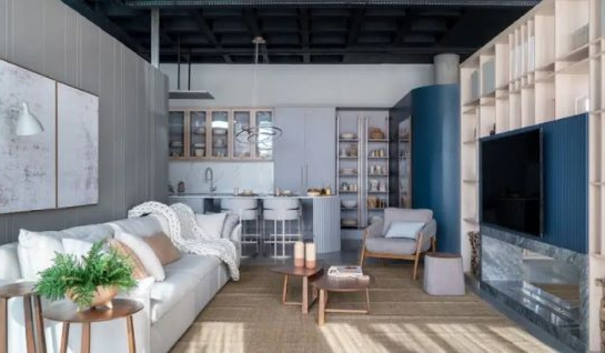 Ambiente acolhedor e versátil com uma sala multifuncional